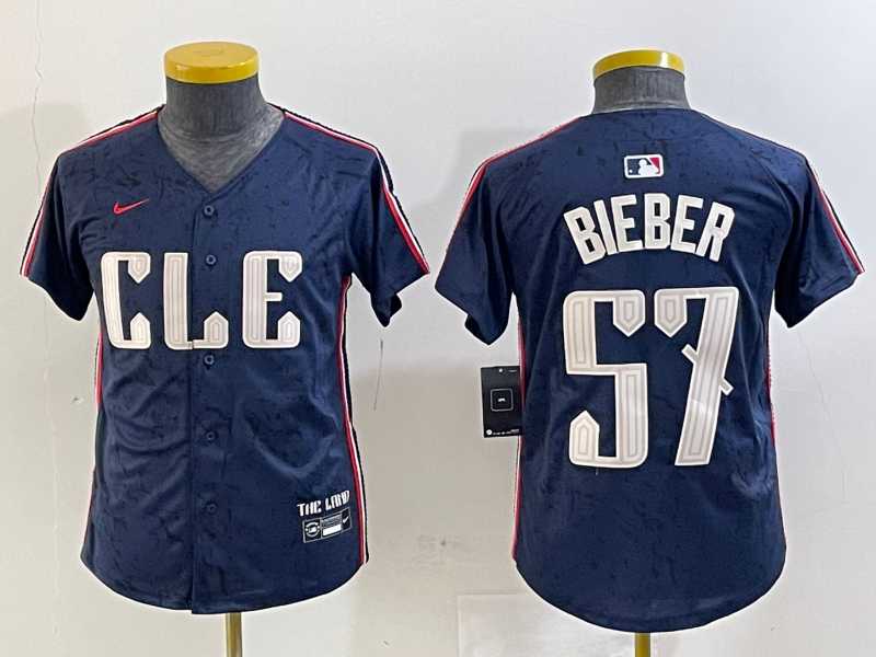 Youth Cleveland Guardians #57 Shane Bieber Navy 2024 City Connect Limited Stitched Jersey->mlb youth jerseys->MLB Jersey